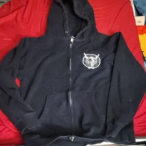 Navy Blue Stone  Zip-Up Hoodie with White Graphic